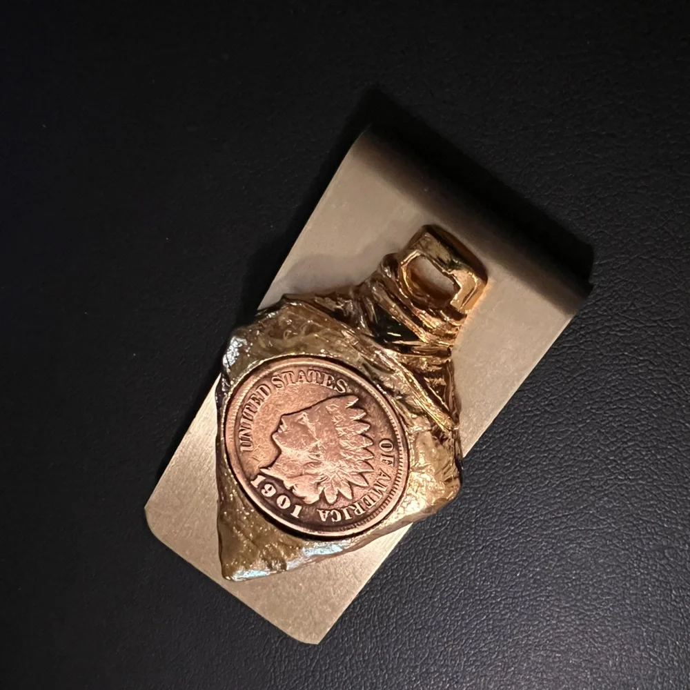1901💥Rare~Vintage💥United States Indian Head Coin Gold Tone Money Clip